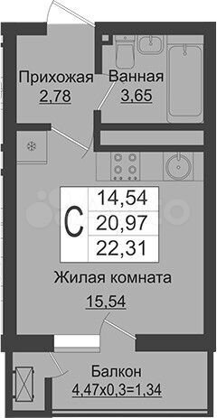 Квартира-студия, 21 м², 8/16 эт.