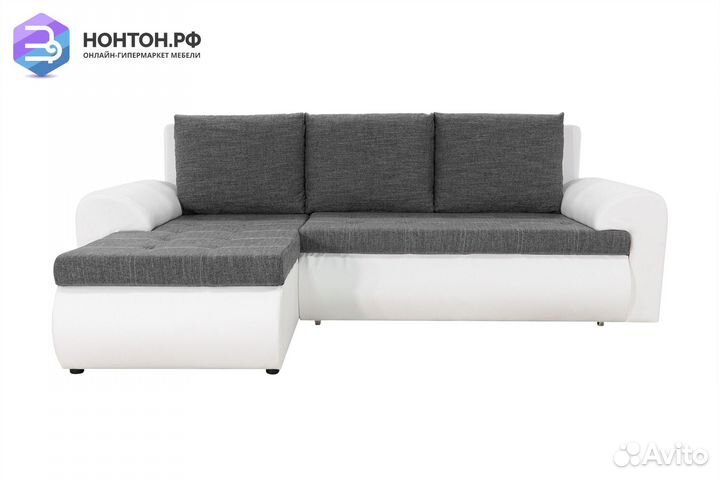 Диван угловой еврокнижка Цезарь серо-белый