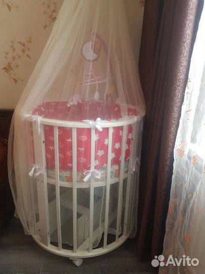 Кроватка, борта, балдахин, мобиль, постельное