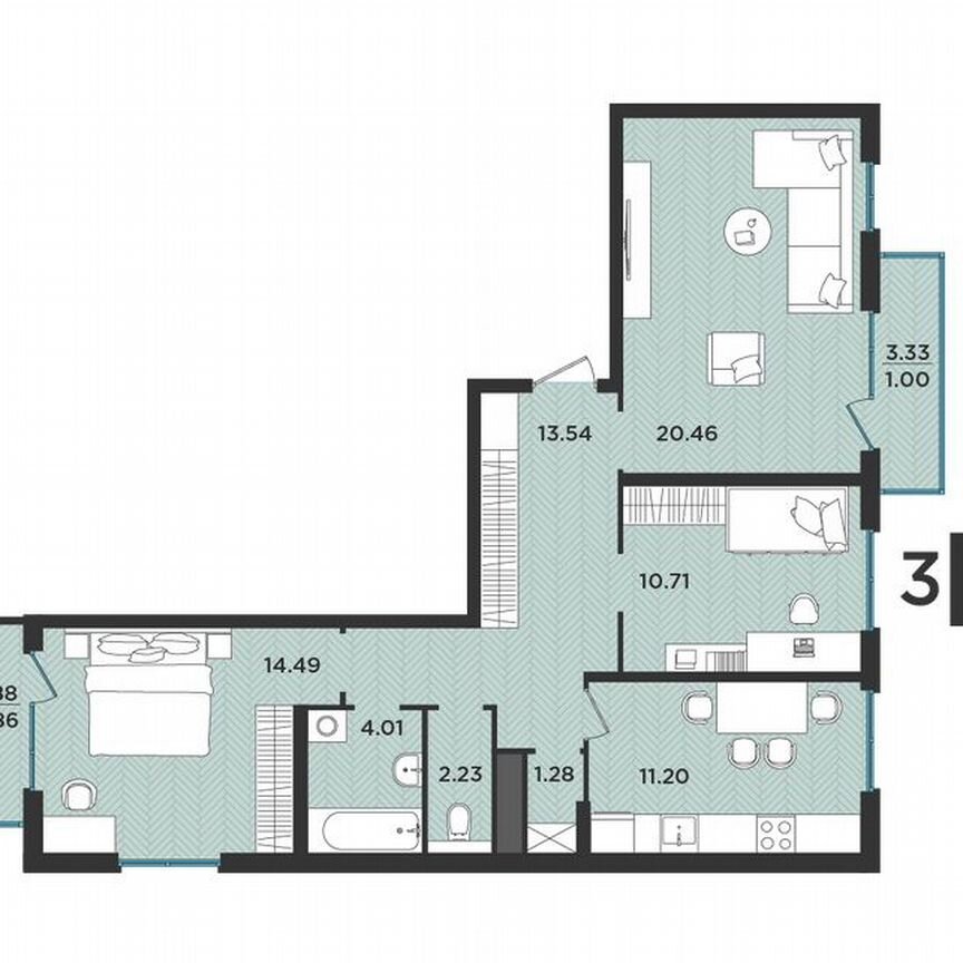 3-к. квартира, 78,3 м², 3/3 эт.