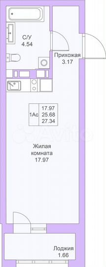 Квартира-студия, 27,3 м², 24/25 эт.