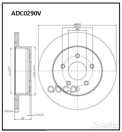 Диск тормозной зад ADC0290V allied nippon