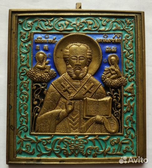 Икона бронзовая. Николай Чудотворец 19 век