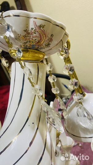 Винтажная фарфоровая люстра с хрусталем СССР