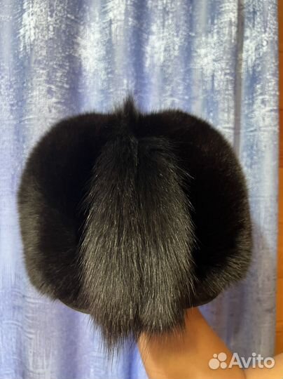 Шапка песцовая черная с двумя хвостиками