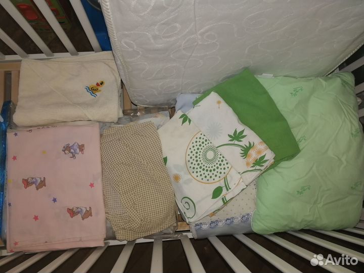 Кроватка, матрас,балдахин, подушка, пост.б,полотен