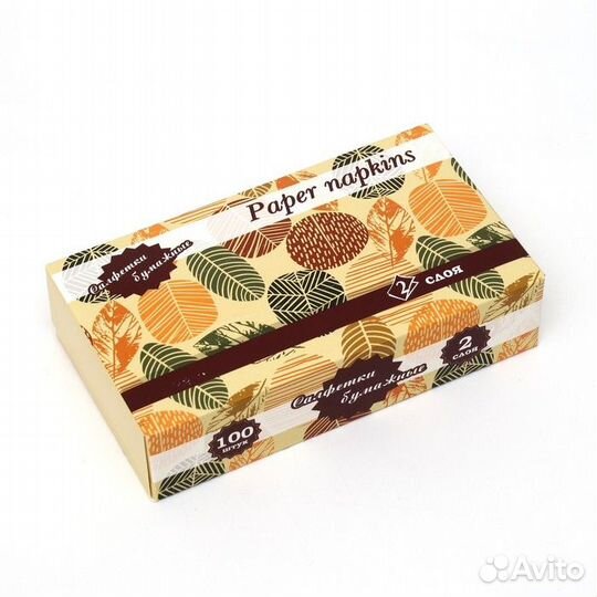 Салфетки бумажные 2 слоя 100 листов, размер листа