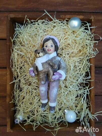 Ватные игрушки девочка с мишкой