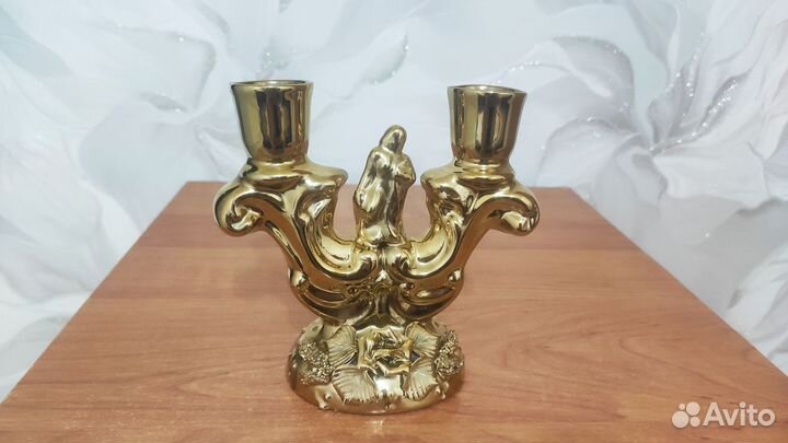 Фарфоровый подсвечник и ваза золотые
