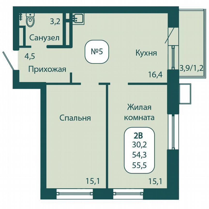 2-к. квартира, 55,5 м², 6/17 эт.