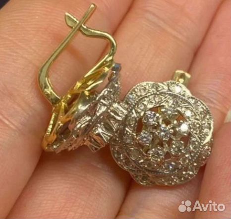 Золотые серьги с бриллиантами 750 пробы СССР