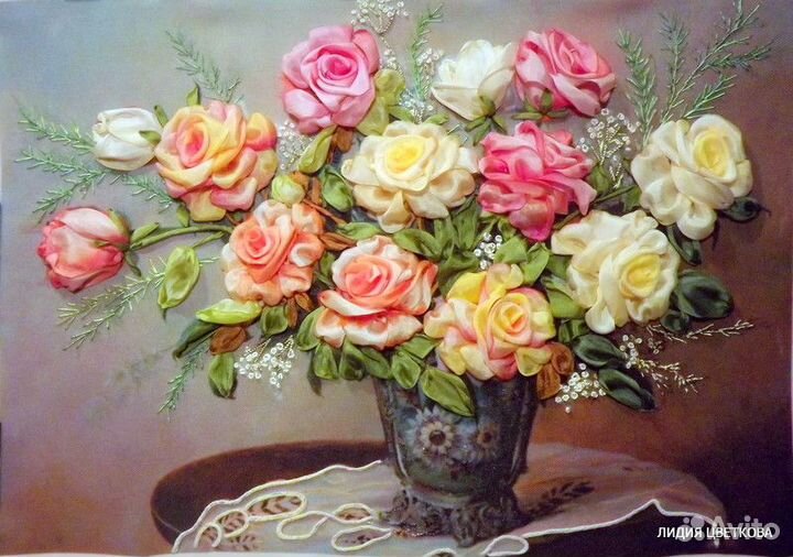 Картины, вышитые лентами