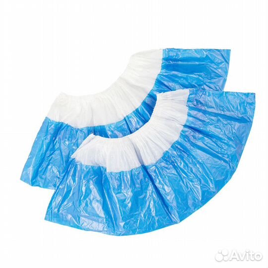 Бахилы Elegreen Экстра с двойной подошвой бело-син