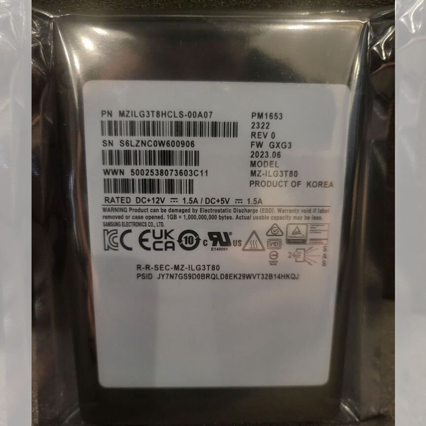[PM1653] Samsung 3.84tb Mzilg3t8hcls-00a07 Pm1653