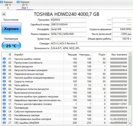 Диск для видеонаблюдения 4TB toshiba PC P300