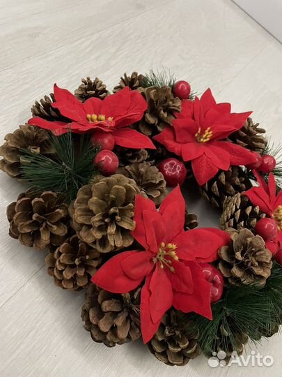 Рождественский венок на дверь и стол для интерьера