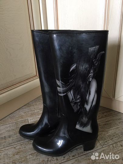 Сапоги резиновые утепленые на каблуке