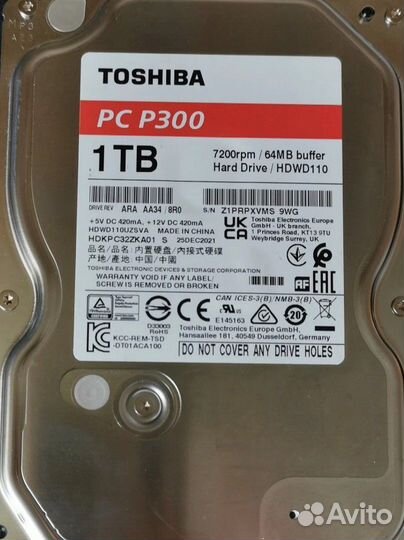 Жесткий диск toshiba 1 тб PC p300
