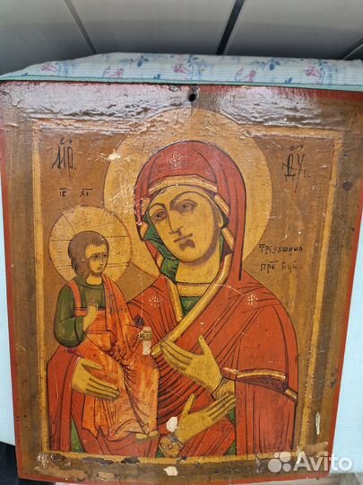 Старинные иконы 19 век рукописные, оклад, киот