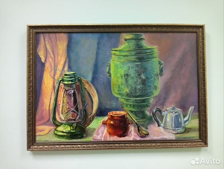 Картина маслом на холсте натюрморт с самоваром