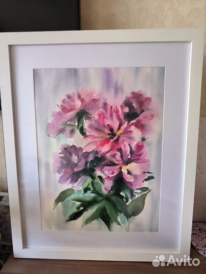 Картина пионы акварелью
