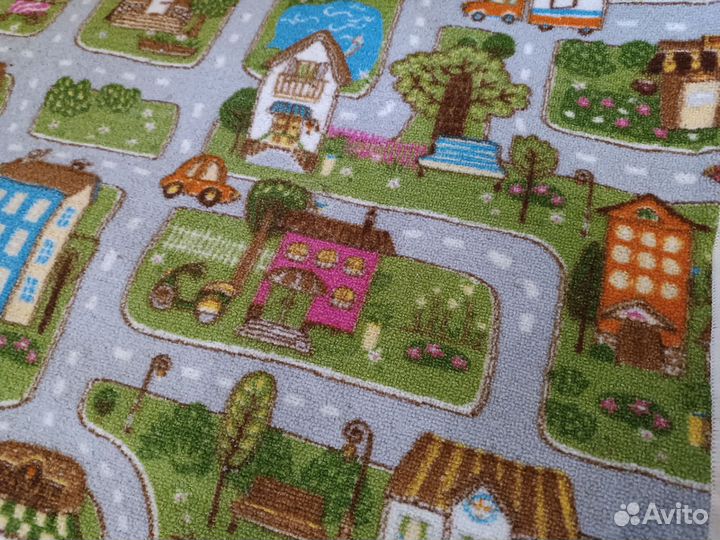 Детский коврик в 130*170, с домиками и дорогой