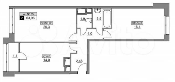 2-к. квартира, 64 м², 10/20 эт.
