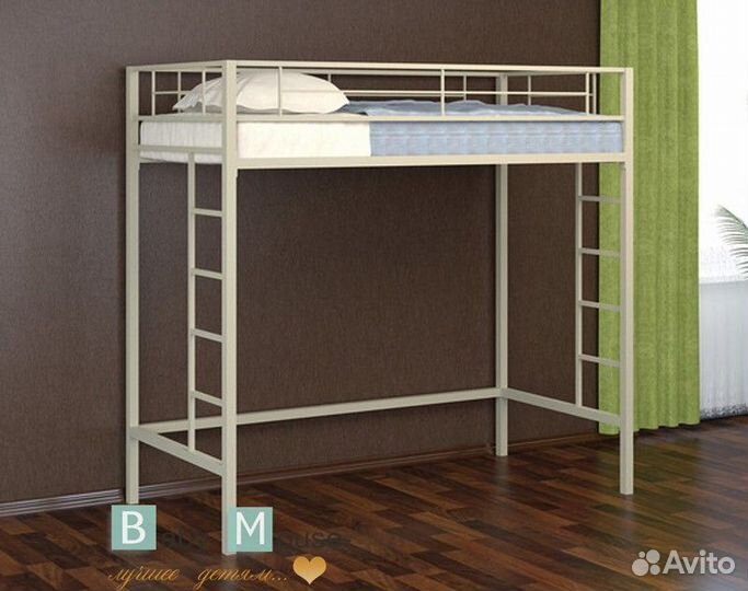 Кровать-чердак металлическая цвет слоновая кость