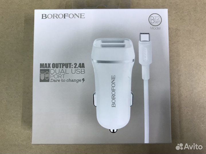 Зарядка автомобильная с кабелем Type-C или Apple