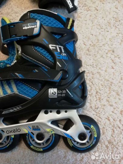 Детские раздвижные ролики р.32-35, комплект защиты