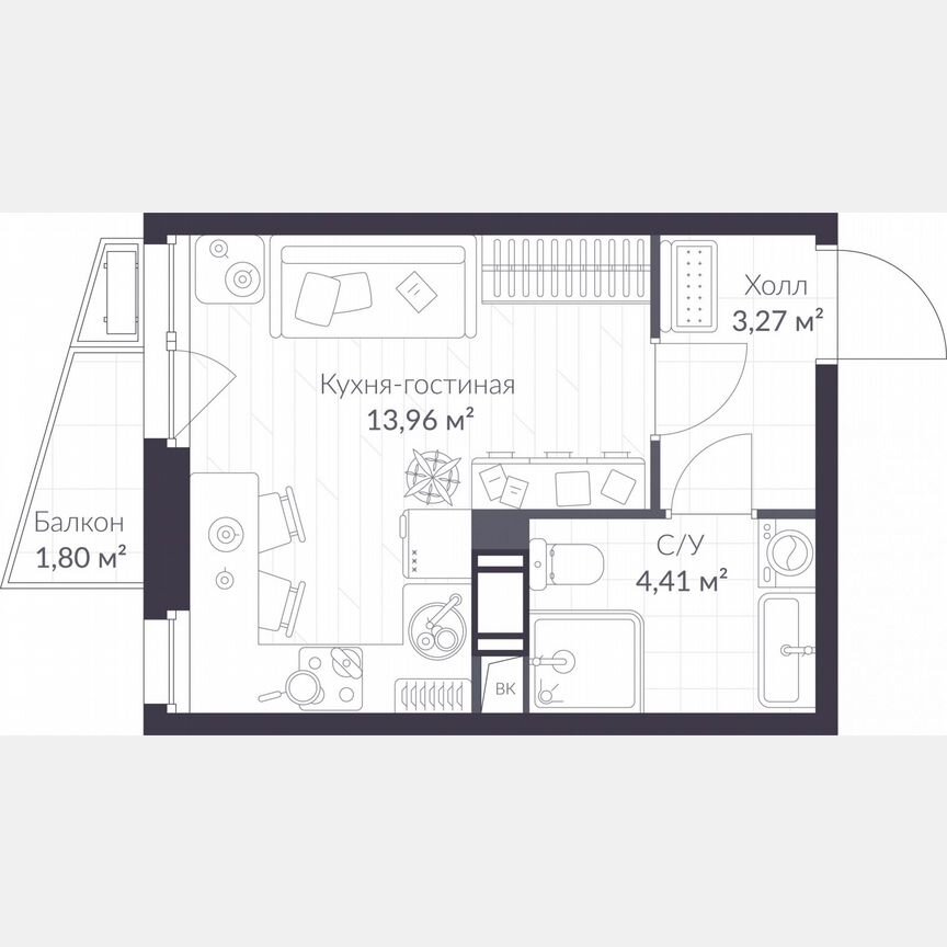 Квартира-студия, 22,2 м², 10/11 эт.