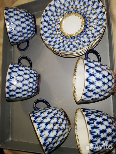 Чашка с блюдцем кофейная Кобальтовая сетка