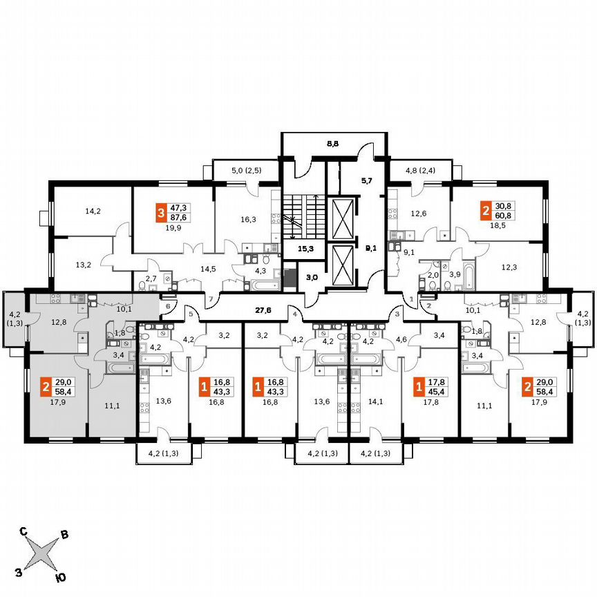 2-к. квартира, 57,1 м², 21/22 эт.