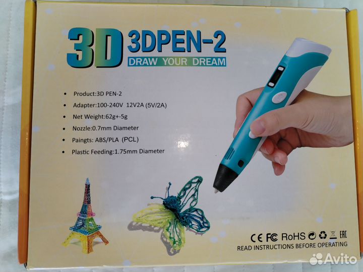 3Д, 3D ручка PEN-2 с пласт. 20 рул. много цветов