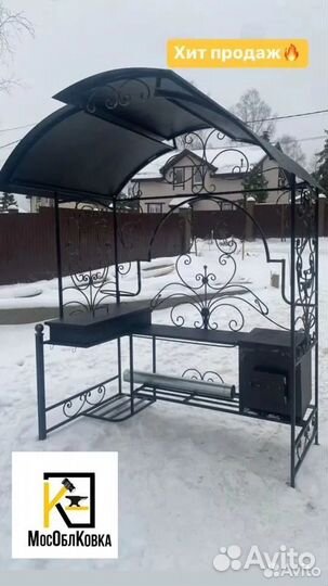 Мангал с печью под казан и крышей