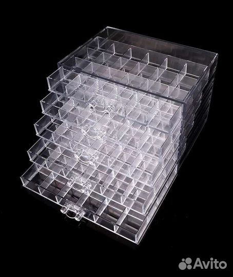 Шкатулка прозрачная с выдвижными ящиками и ячейкам