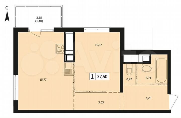 1-к. квартира, 37,5 м², 17/24 эт.