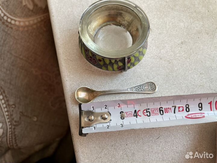 Редкая эмалированная солонка СССР с ложечкой