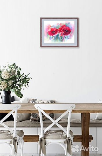 Красные маки. Картина цветы акварелью. Крупные цве