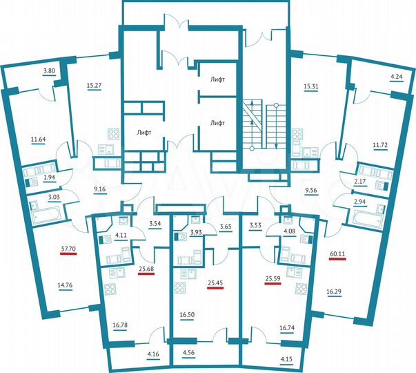 2-к. квартира, 57,7 м², 16/22 эт.