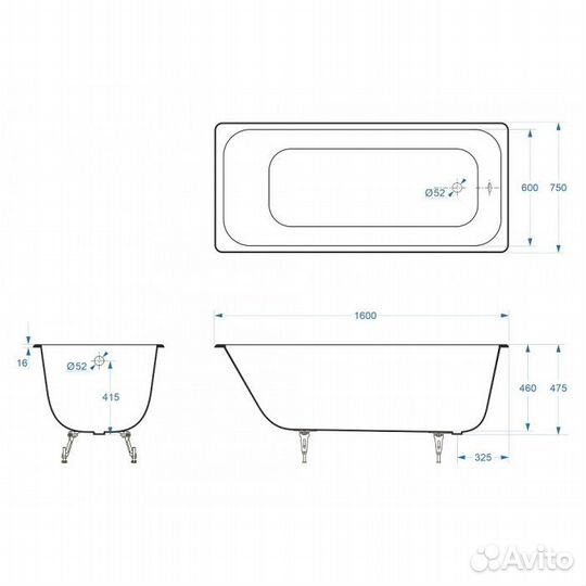 Ванна чугунная Delice Aurora 1600х750 с отверстиям