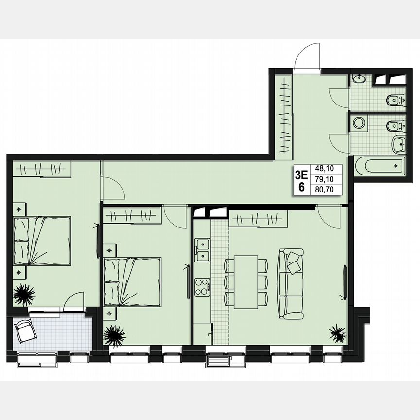 2-к. квартира, 79,1 м², 4/10 эт.