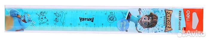 Линейка Deli 20 см голубая, уп. 12 штук