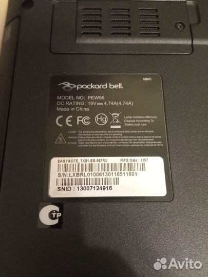 Ноутбук packard bell pew 96