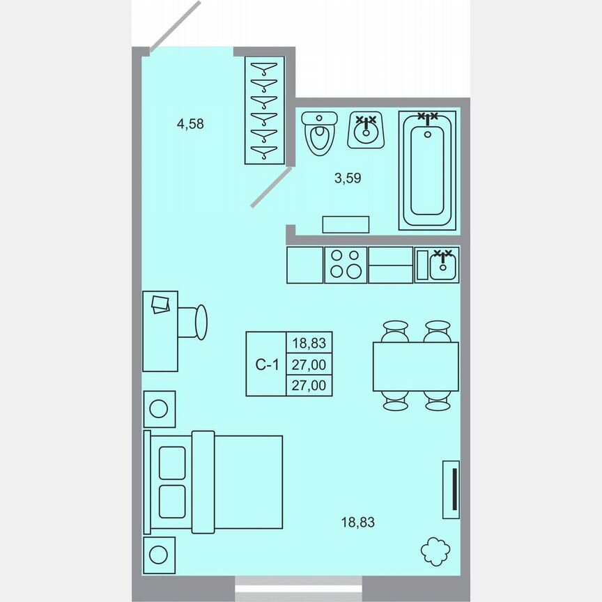Квартира-студия, 27 м², 2/17 эт.