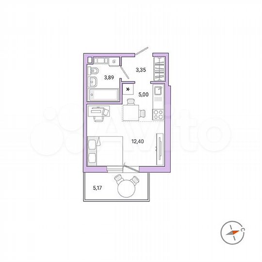 1-к. квартира, 26,2 м², 1/9 эт.