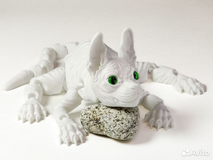 Котёнок сфинкс белый подвижная игрушка 3Д печать 3