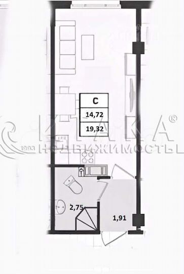 Квартира-студия, 19,4 м², 15/15 эт.