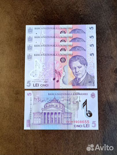 Румыния 5 лей 2019 UNC (полимерная)