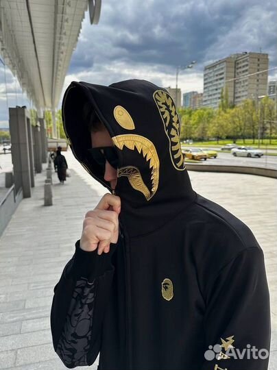 Зипка bape gold black Japan бэйп Золотой худи кофт